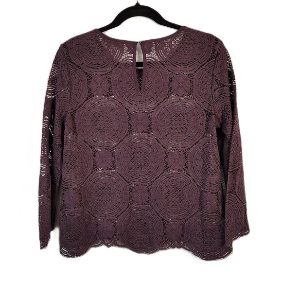 LOFT Purple Lace Medium Women's 3/4 Sleeve Crewneck Career Casual Blouse - Picture 3 of 5